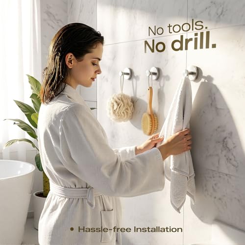 4 Pack Suction Cup Hooks for Shower - Heavy Duty Stainless Steel, Reusable Wall Mounts, Silver