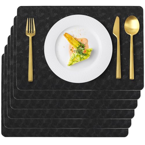 Black Halloween Plastic Placemats Set of 6 Faux Leather Table Mats
