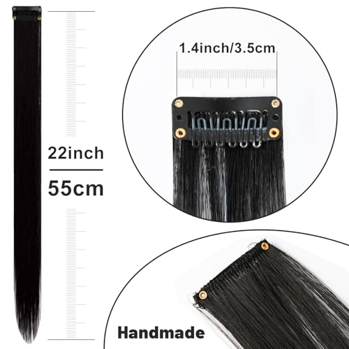 Black Clip-In Synthetic Hair Extensions Highlights - 10 PCS, DIY Styling