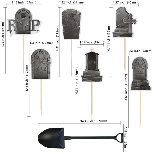 Halloween Cupcake Toppers and Dessert Spoons Set - Tombstone Graveyard Decorations for Parties