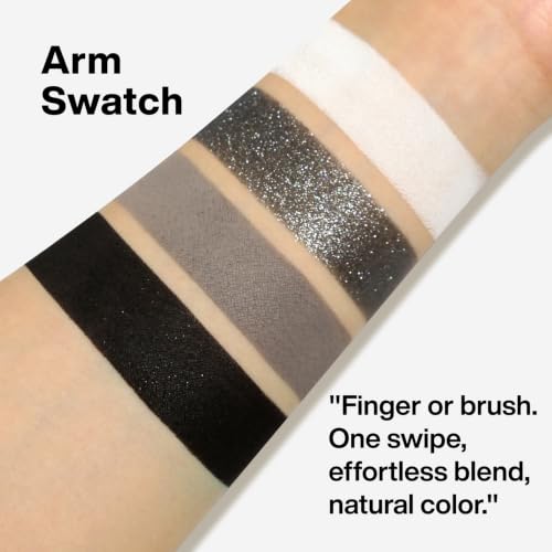 DE'LANCI Black Gray Smokey Eyeshadow Palette - 4 Colors, Matte & Glitter Finishes, Vegan & Waterproof