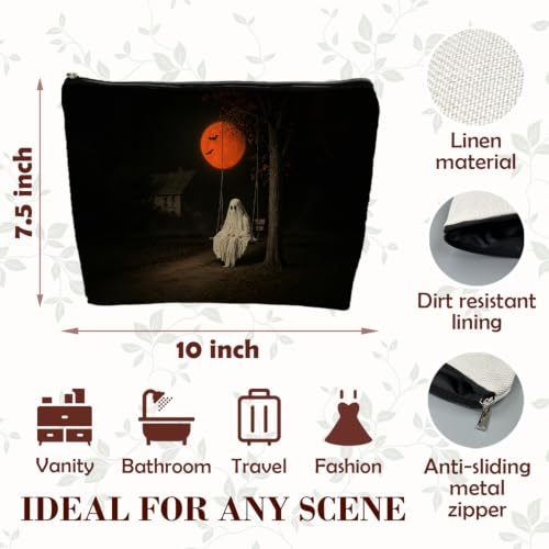 Gothic Halloween Ghost Makeup Bag for Women - Funny Ghost Design, 13x7.8 Inches