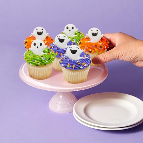 Halloween Ghost Cupcake Toppers - 24 Spooky Plastic Cake Rings for Treats