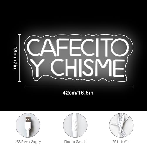 Dimmable Neon Sign Cafecito Y Chisme - Warm Coffee & Chisme Neon Light for Home & Gifts