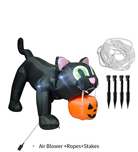 8ft Halloween Inflatable Black Cat & Pumpkin with LEDs - Outdoor Decor