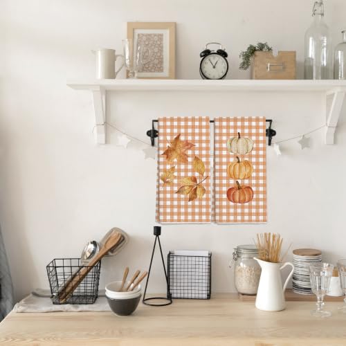 Fall Pumpkin Maple Leaf Kitchen Decor Dish Towels Set of 2 - Variation 14