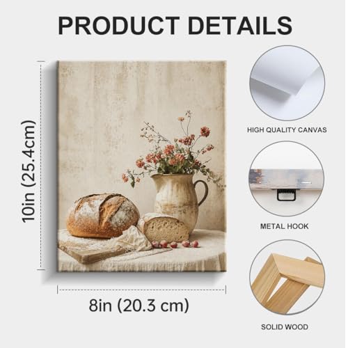 Rustic Bread and Flower Canvas Wall Art - Kitchen Decor, 8x10 Inches - Variation Bread-02