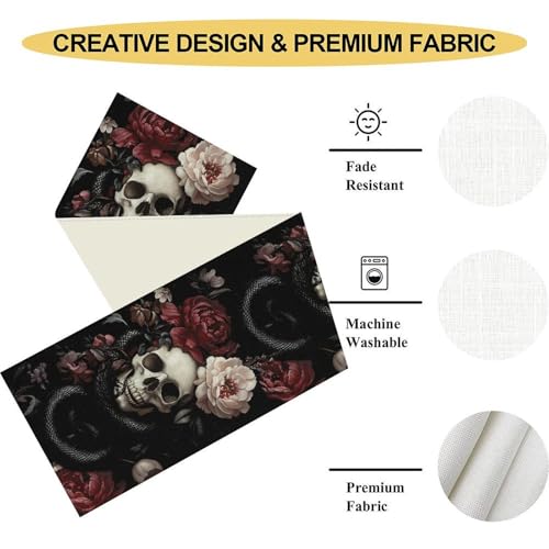Gothic Floral Skull Table Runner - Rustic Halloween Decor for Dining, 13x72 Variation of THIS listing