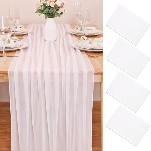 White 10FT Chiffon Table Runners Set of 4 - Elegant Wedding & Party Decorations