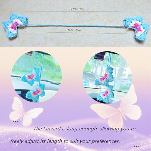 Blue Handmade Crochet Butterfly Car Hanging Ornament Boho Decor Unique Gift