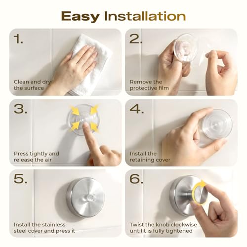 4 Pack Suction Cup Hooks for Shower - Heavy Duty Stainless Steel, Reusable Wall Mounts, Silver