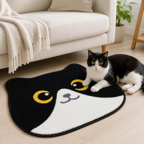 White and Black Tuxedo Cat Bathroom Rug - 24x18 Inch Non-Slip Bath Mat