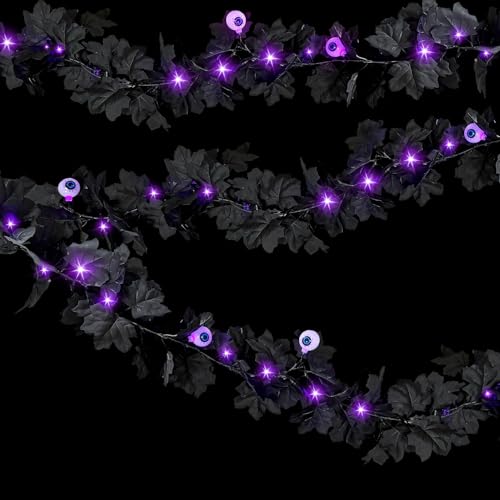 6FT Black Maple Leaves Halloween Garland with 20 LED Purple Lights