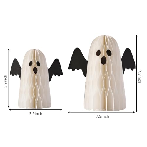 Halloween Ghost Paper Decorations Set - Honeycomb Centerpieces with Wings, 3-Piece