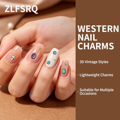 Western Nail Charms Set - 70pcs 3D Turquoise Cowboy Nail Art Decorations
