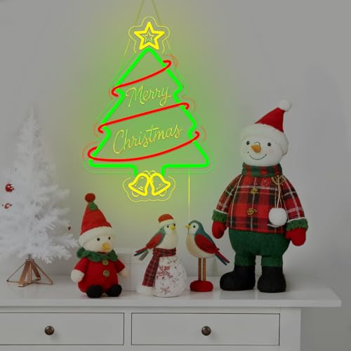 Christmas Tree Neon Sign - Green Acrylic LED Light for Holiday Decor - 16.9x12.1 Inches