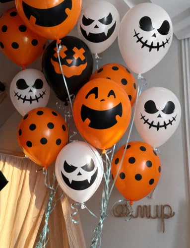 Halloween Black Balloons Set - 50 Latex Orange White Spooky Decor