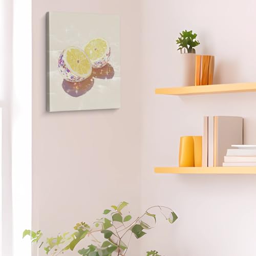 Disco Ball Lemon Slice Canvas Wall Art - Modern Citrus Kitchen Decor - Variation of Lemon-06