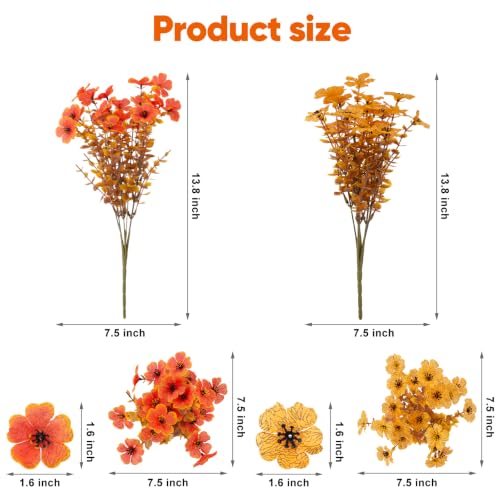 Artificial Fall Flowers Bundle - Realistic Orange and Yellow Outdoor Indoor Decor