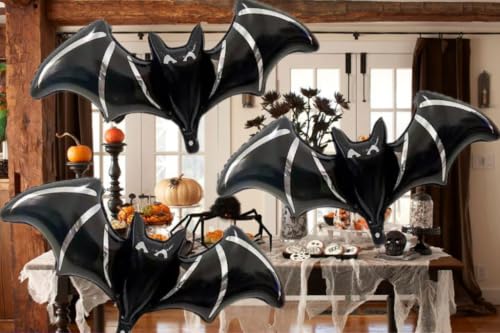 6-Pack Halloween Black Bat Foil Balloons - Spooky Birthday & Party Decor
