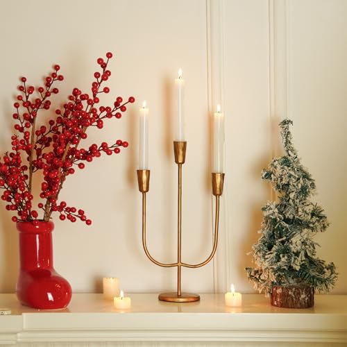 Vintage Cast Iron Candle Holder for 3 Taper Candles - Antique Gold Table Centerpiece