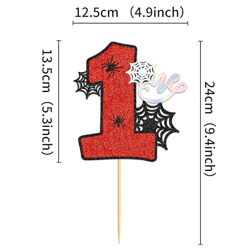 First 1 Number Cake Topper - Spider Web Birthday Party Decoration - Variation: One Red-9