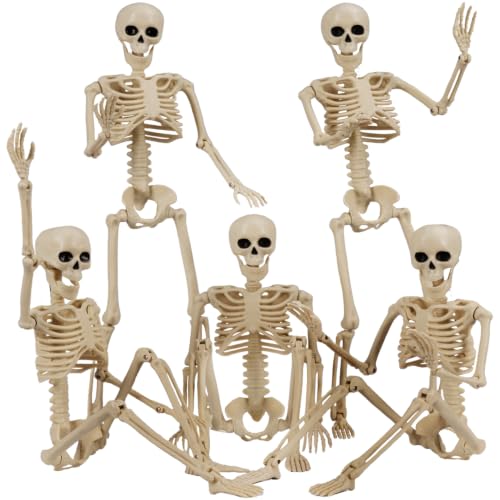 5 Pack Halloween Skeleton Decorations - Poseable Mini Skeletons for Spooky Party Decor