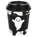 Halloween Ghost Disposable Coffee Cups with Lids & Sleeves - Black Ghosts