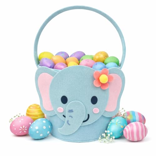 Kids Easter Basket with Blue Elephant - Large Animal Gift Basket for Egg Hunt & Nursery Storage