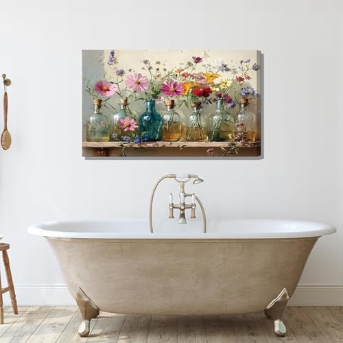 Colorful Farmhouse Floral Canvas Wall Art - 16x24 Inches Framed