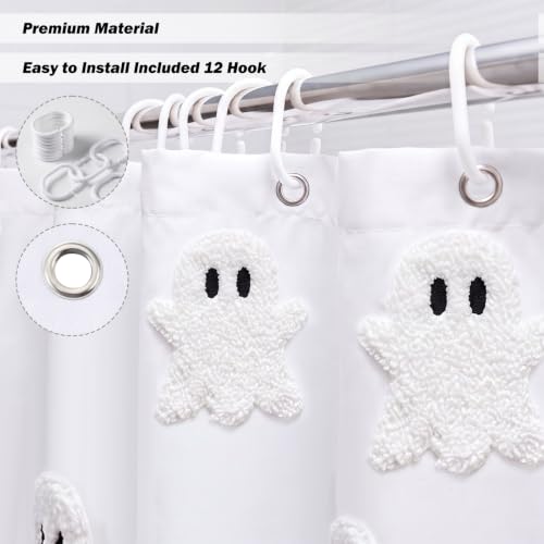 Halloween Ghost Shower Curtain 72x72 Inches with 3D Embroidery & Hooks
