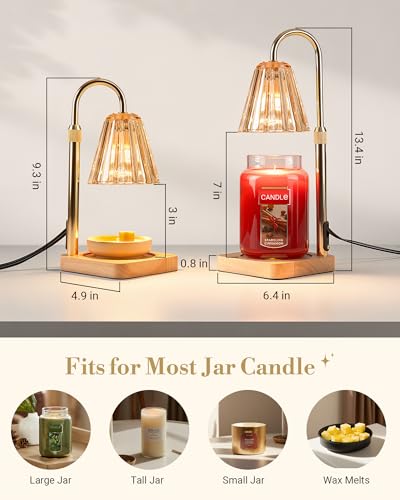 Amber Candle Warmer Lamp with Timer & Adjustable Height - No Flame, Scent Diffusion