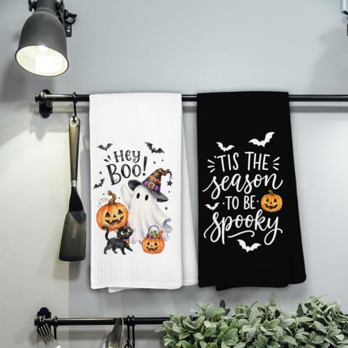 Halloween-4 Black and White Kitchen Dish Towels Set of 2 - 16x24in Decorative Towels