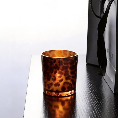 Leopard Brown Glass Tealight Candle Holder - Animal Print Decor Votive Jar