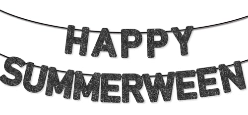 Black Glitter Summerween Banner - Pre-Strung Halloween Birthday Party Decorations