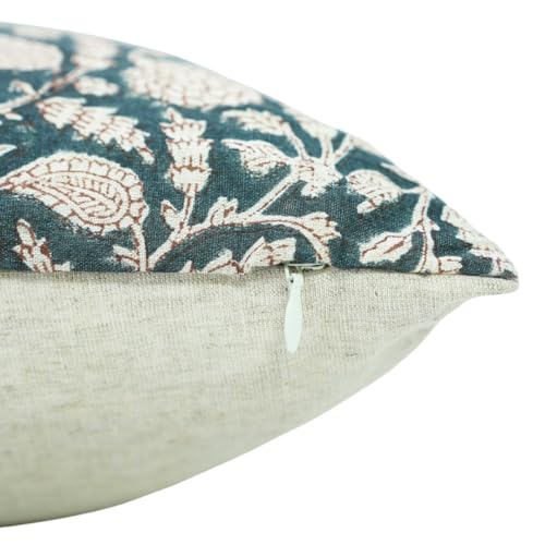 24x24 Inch Handmade Block Print Cotton Linen Throw Pillow Cover - Dark Blue