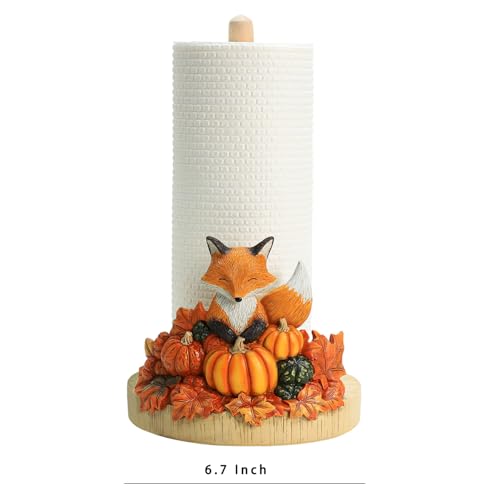 Autumn Maple Leaves Pumpkin Pattern Paper Towel Holder Stand with Resin Fox - Fall Kitchen Decor - Fox A