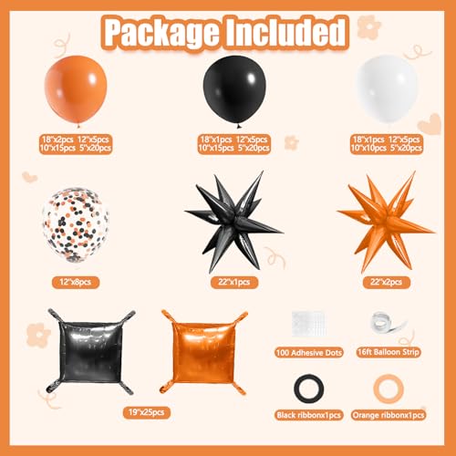 Orange and Black Balloon Wall Backdrop with Square Balloon Arch Kit - 152pcs