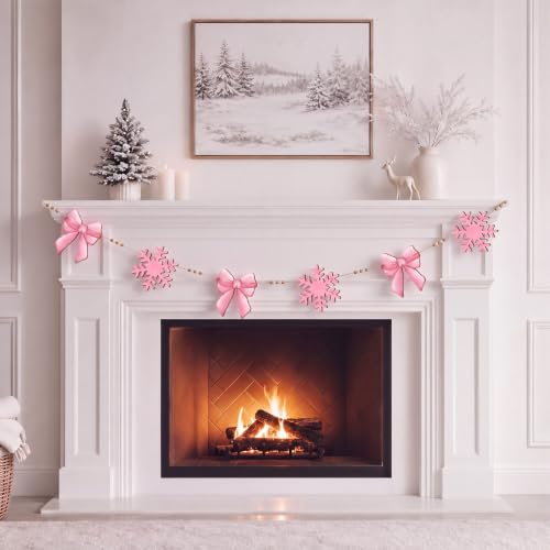 Pink Snowflake Bead Garland with Bow - Fall Thanksgiving Halloween Decor - Snowflake Variation