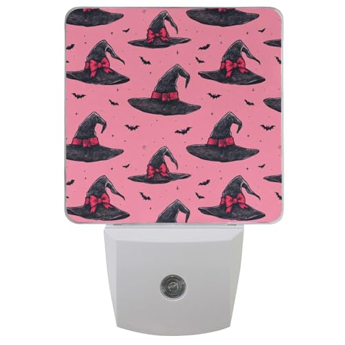 Witch LED Night Light Set of 2 - Spooky Halloween Decor with Pink Bow