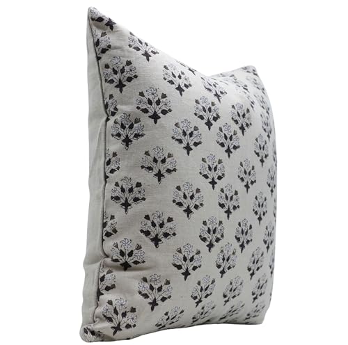 20x20 Inch Linen Cushion Cover with Zipper - Bohemian Floral Block Print - Brown Variation