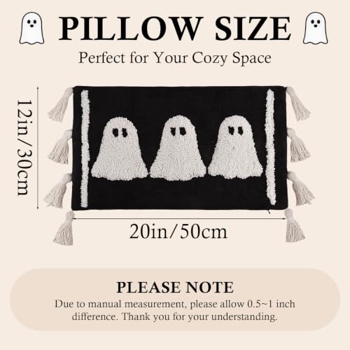 Halloween Ghost Lumbar Pillow Covers Set - Black & White Cotton Linen 15x20
