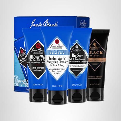 Jack Black - Variety Kit Body & Hair Cleanser Collection Set for Men - Mens Body Wash Travel Size (4-Pack)