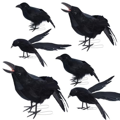 YOFIT Halloween Fake Crow Decorations - Realistic Black Crow Set - Style 2