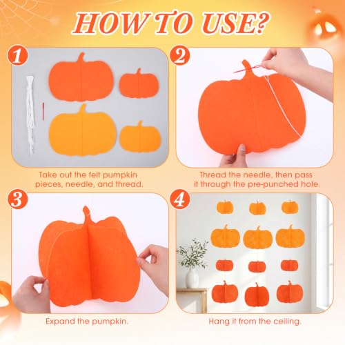 Fall Pumpkin Hanging Decorations Set - 24 Felt Ornaments for Autumn & Thanksgiving