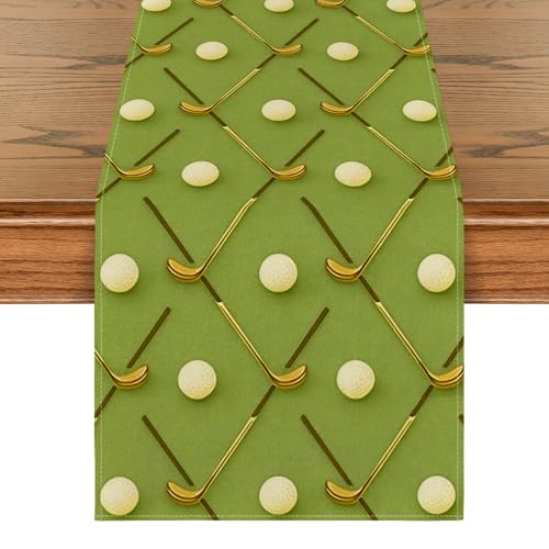 Golf Themed Table Runner 13x72 Inch Green Sport Party Decor for Home & Dining