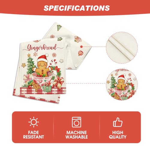 Gingerbread Man Xmas Table Runner 13x108 Inch Home Party Decor - Red
