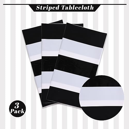 Kesfey Black Vertical Striped Tablecloth 3 Pack 54x108 Inch Picnic & Party Cover