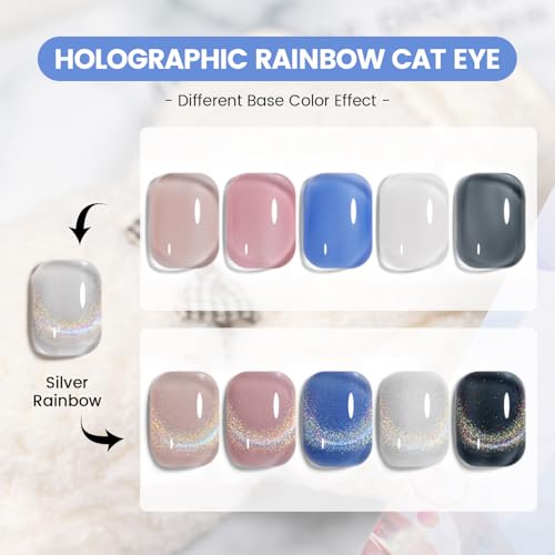 Clear Rainbow Holographic Cat Eye Gel Nail Polish with Magnet - 15ml