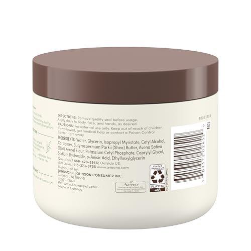 Aveeno Daily Moisturizing Cream with Prebiotic Oat & Shea Butter for Body, Face & Hands Moisturizer Cream, Hydrates Normal to Dry, Sensitive Skin, Fragrance Free, Non-Comedogenic, 20 oz